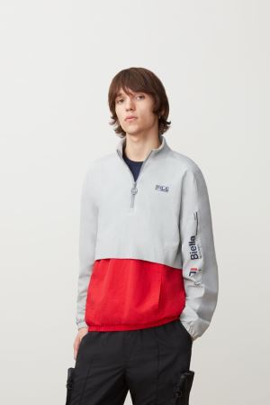 FILA Gus Half Zip Jackets Grey / Red,Mens Clothing | CA.CQTDMO259